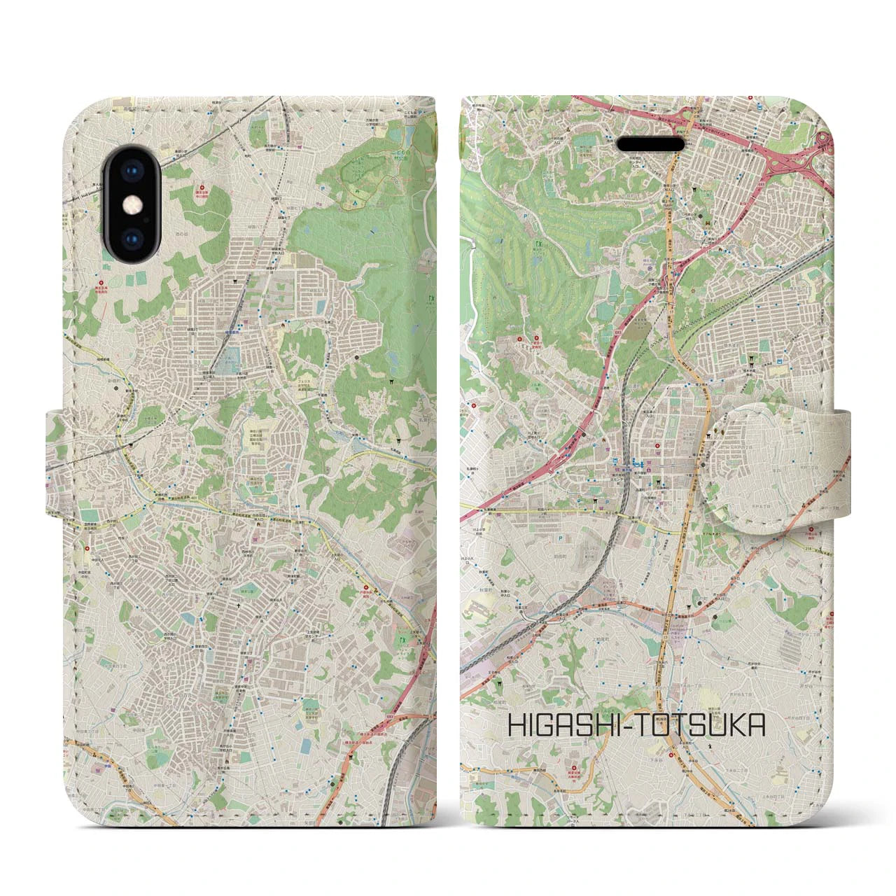 【東戸塚(神奈川県)】地図柄iPhoneケース(手帳タイプ)ナチュラル・iPhone XS / X 用