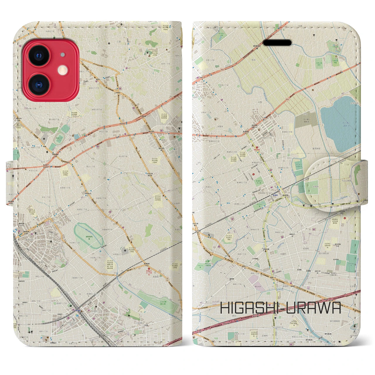 【東浦和(埼玉県)】地図柄iPhoneケース(手帳タイプ)ナチュラル・iPhone 11 用