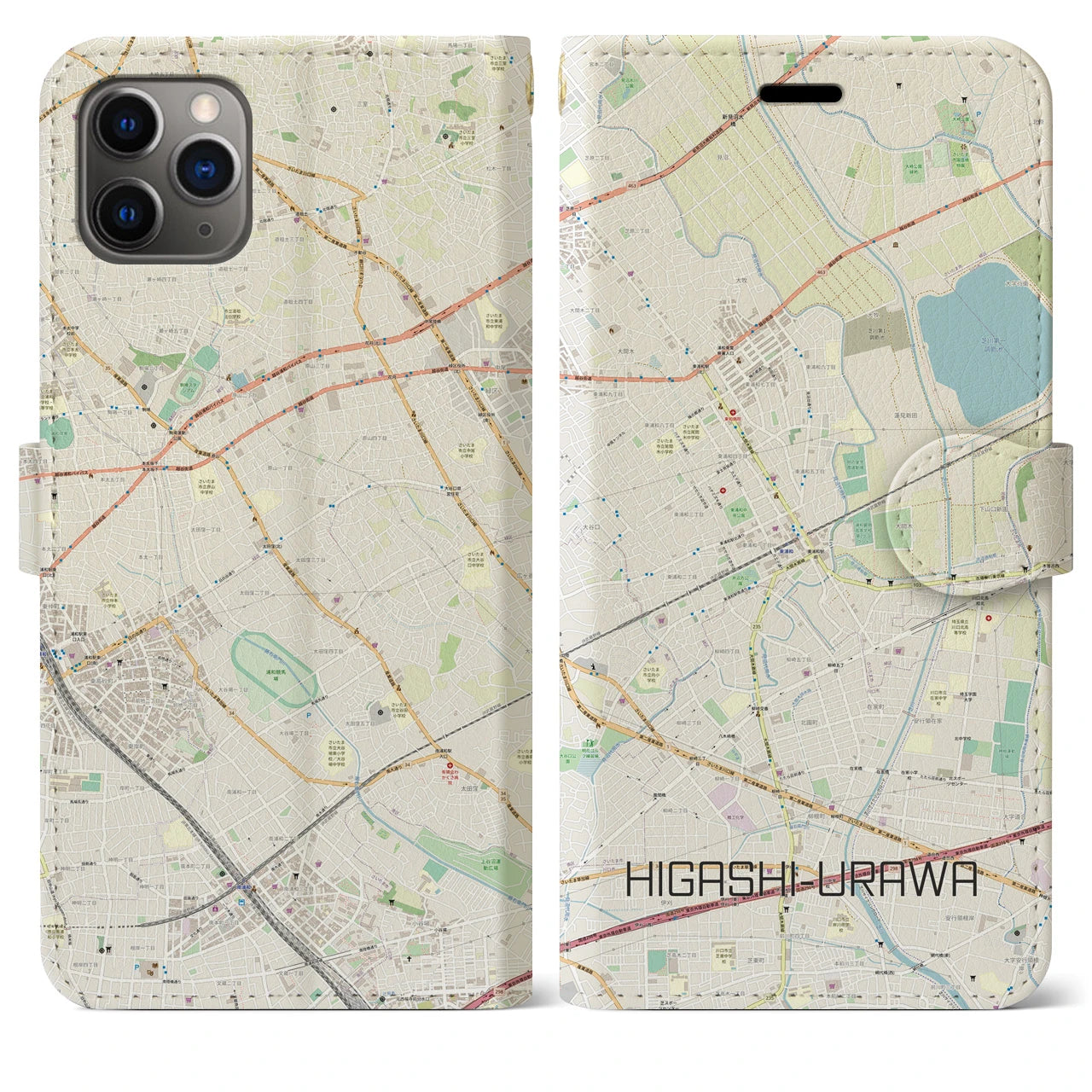 【東浦和(埼玉県)】地図柄iPhoneケース(手帳タイプ)ナチュラル・iPhone 11 Pro Max 用