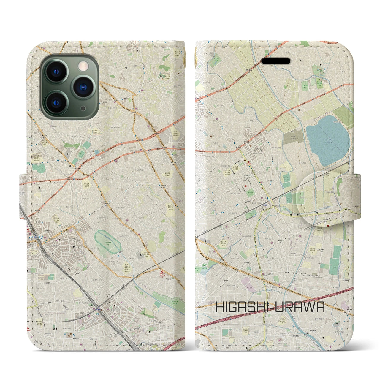 【東浦和(埼玉県)】地図柄iPhoneケース(手帳タイプ)ナチュラル・iPhone 11 Pro 用