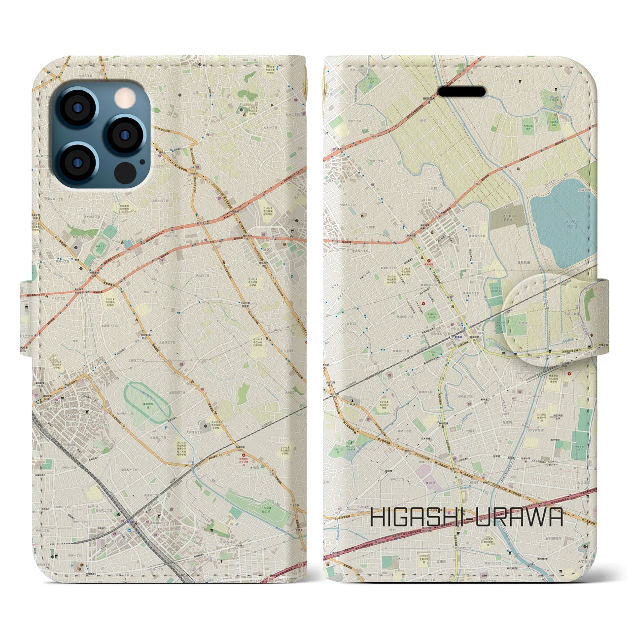 【東浦和(埼玉県)】地図柄iPhoneケース(手帳タイプ)ナチュラル・iPhone 12 / 12 Pro 用