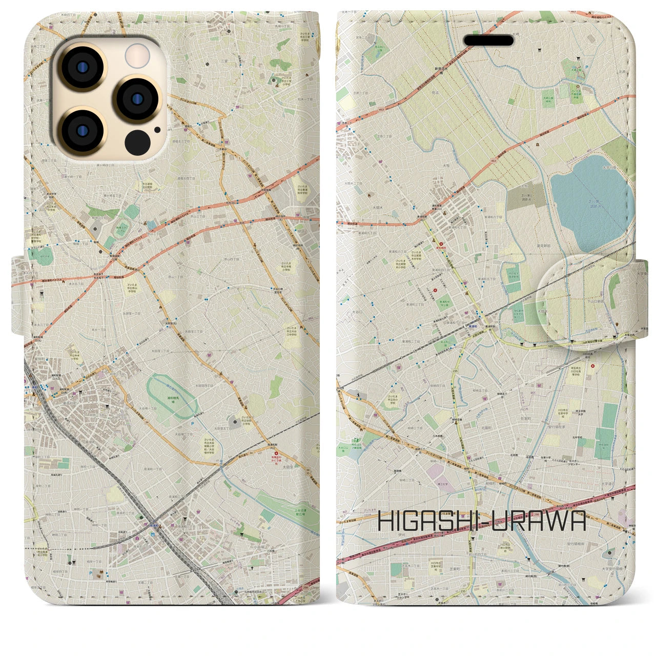 【東浦和(埼玉県)】地図柄iPhoneケース(手帳タイプ)ナチュラル・iPhone 12 Pro Max 用