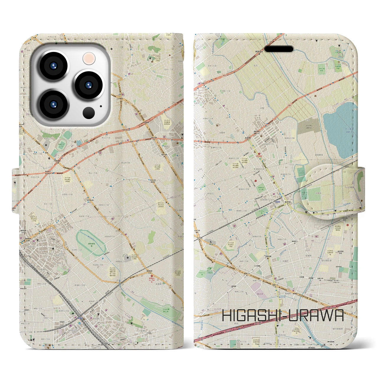 【東浦和(埼玉県)】地図柄iPhoneケース(手帳タイプ)ナチュラル・iPhone 13 Pro 用