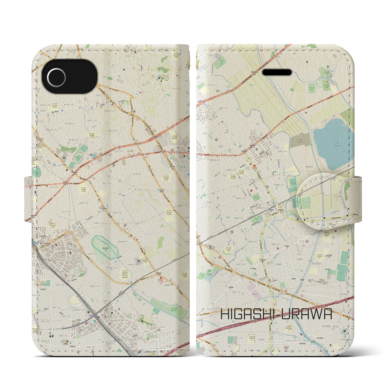 【東浦和(埼玉県)】地図柄iPhoneケース(手帳タイプ)ナチュラル・iPhone SE(第3 / 第2世代) / 8 / 7 / 6s / 6 用