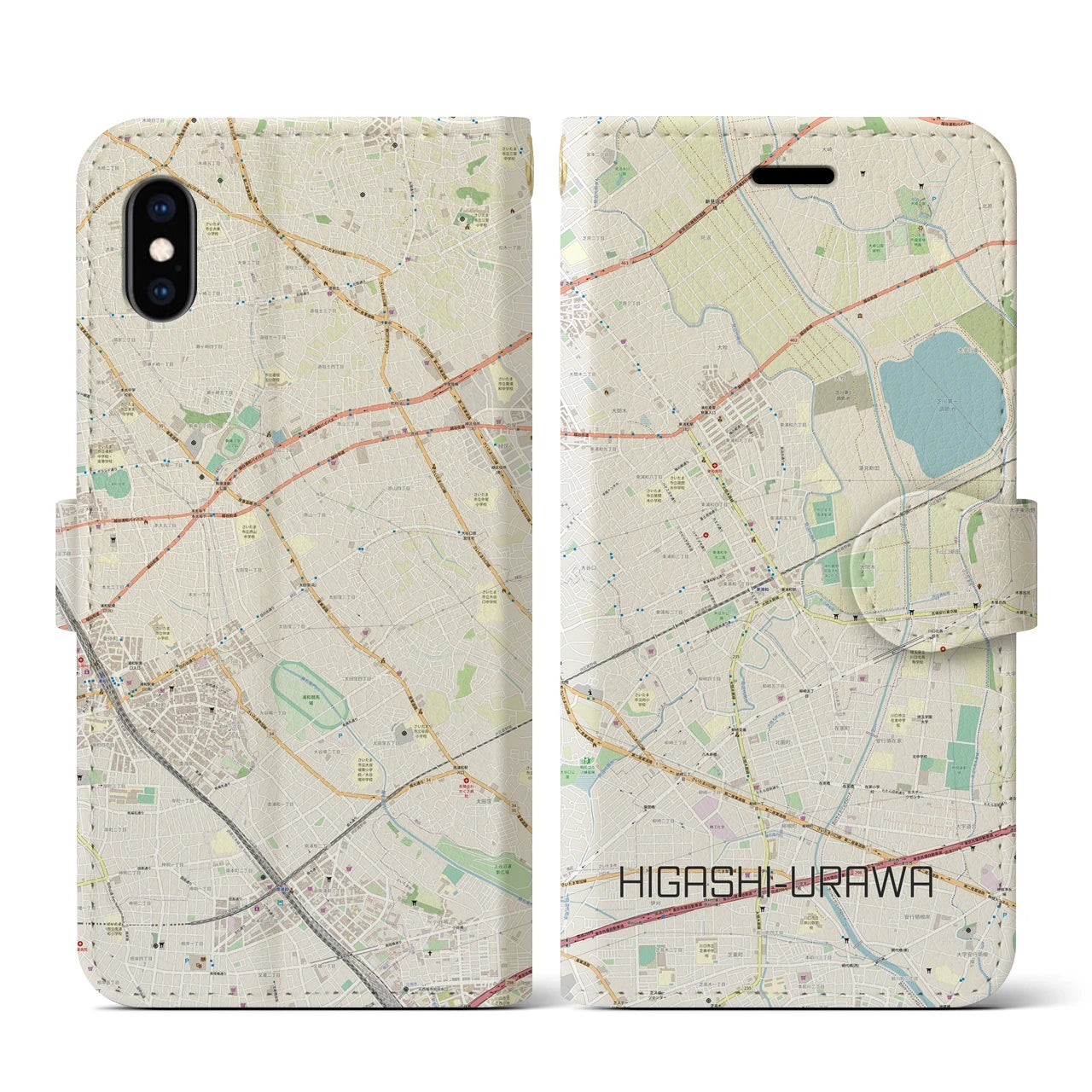 【東浦和(埼玉県)】地図柄iPhoneケース(手帳タイプ)ナチュラル・iPhone XS / X 用