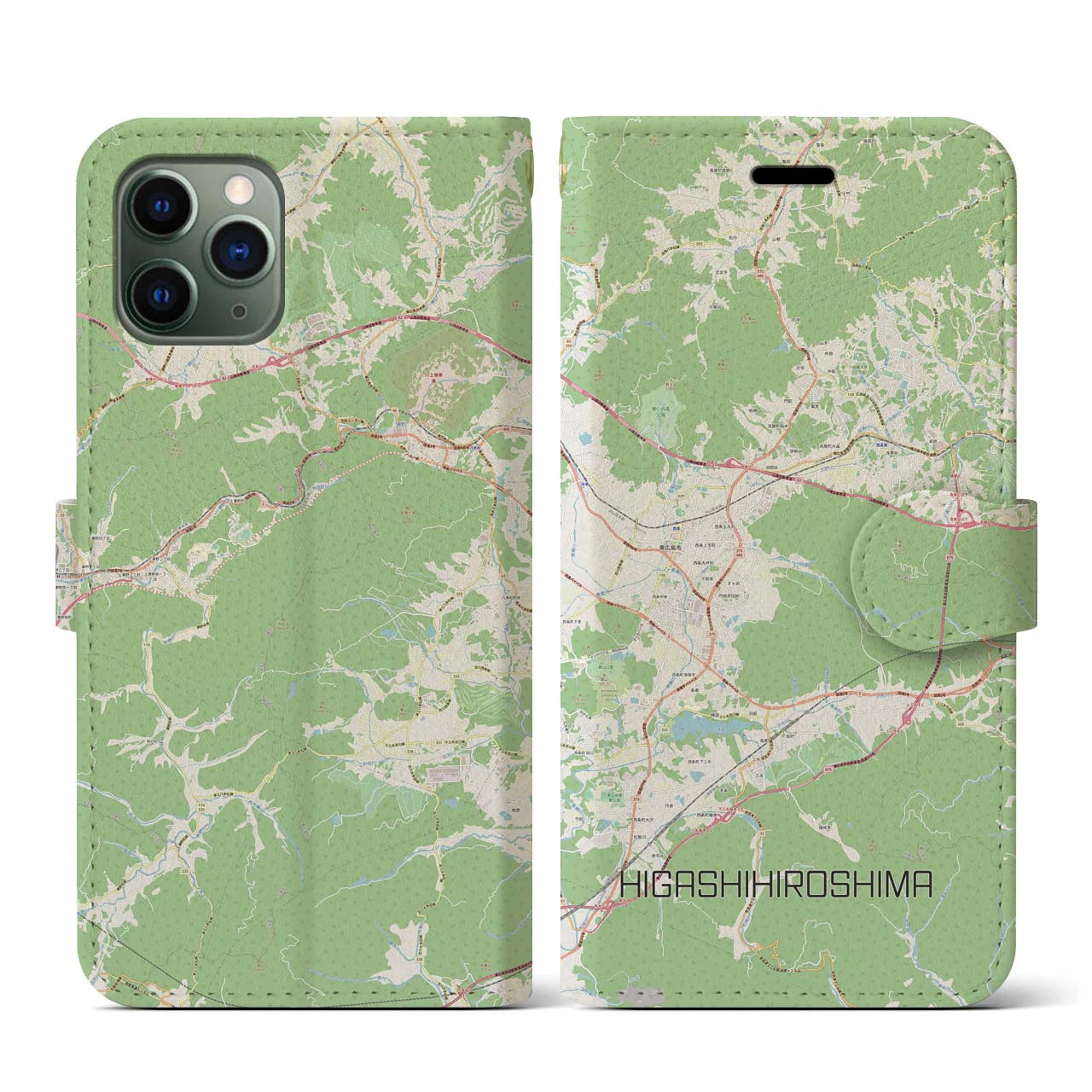 【東広島(広島県)】地図柄iPhoneケース(手帳タイプ)ナチュラル・iPhone 11 Pro 用