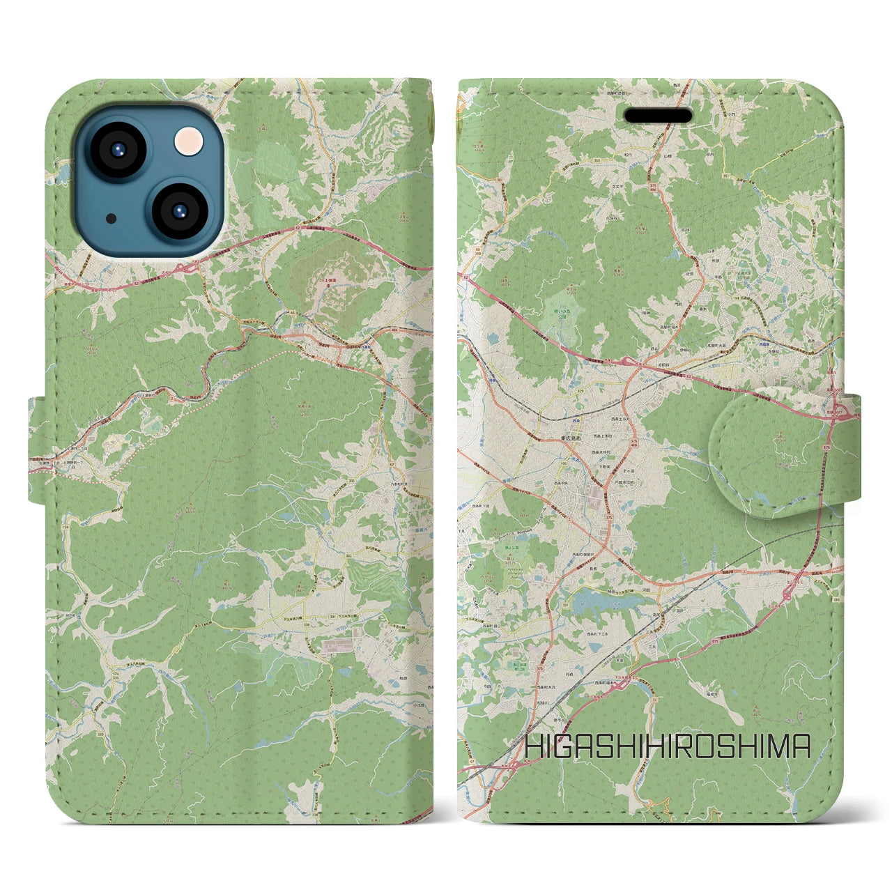 【東広島(広島県)】地図柄iPhoneケース(手帳タイプ)ナチュラル・iPhone 13 用