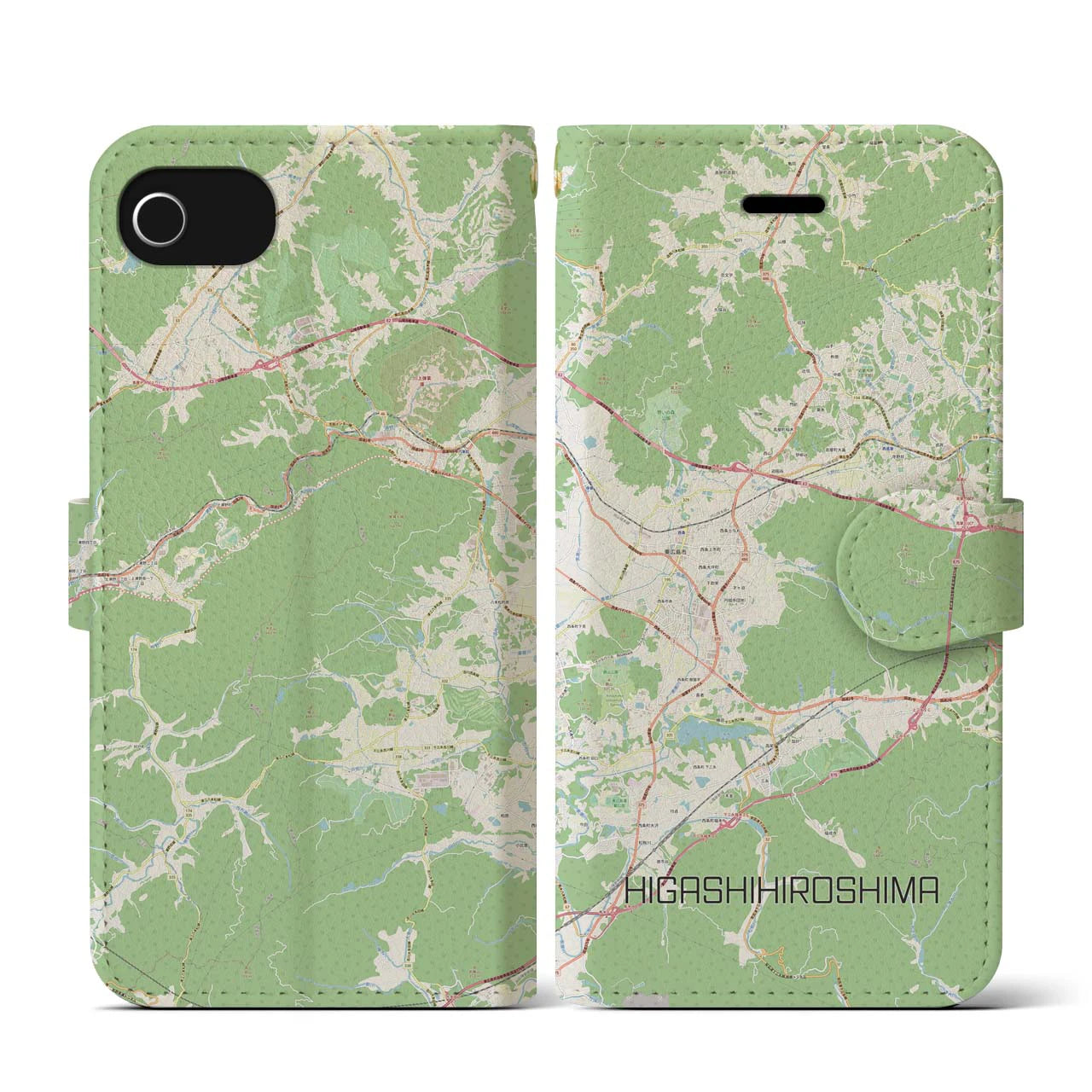 【東広島(広島県)】地図柄iPhoneケース(手帳タイプ)ナチュラル・iPhone SE(第3 / 第2世代) / 8 / 7 / 6s / 6 用