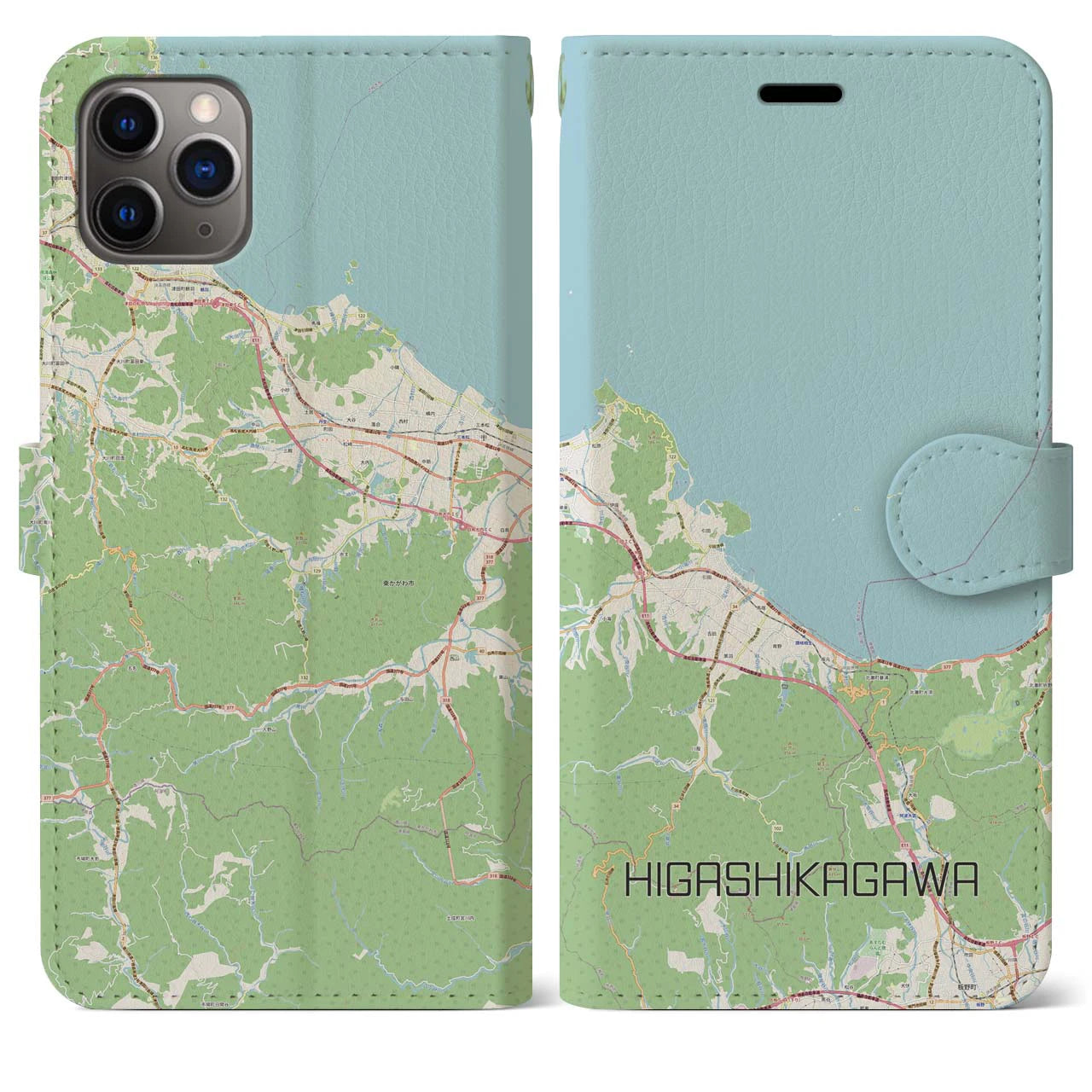【東かがわ(香川県)】地図柄iPhoneケース(手帳タイプ)ナチュラル・iPhone 11 Pro Max 用