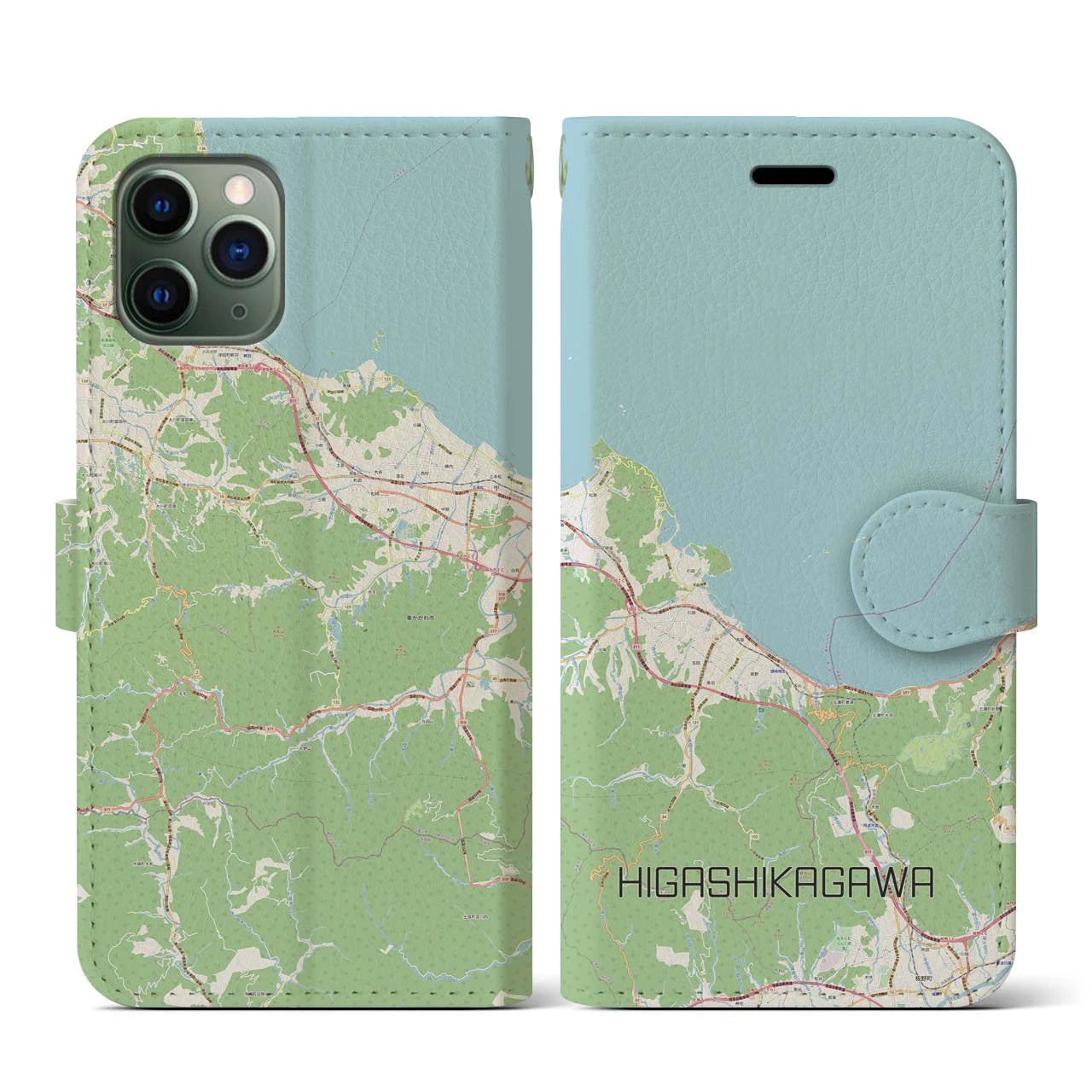 【東かがわ(香川県)】地図柄iPhoneケース(手帳タイプ)ナチュラル・iPhone 11 Pro 用