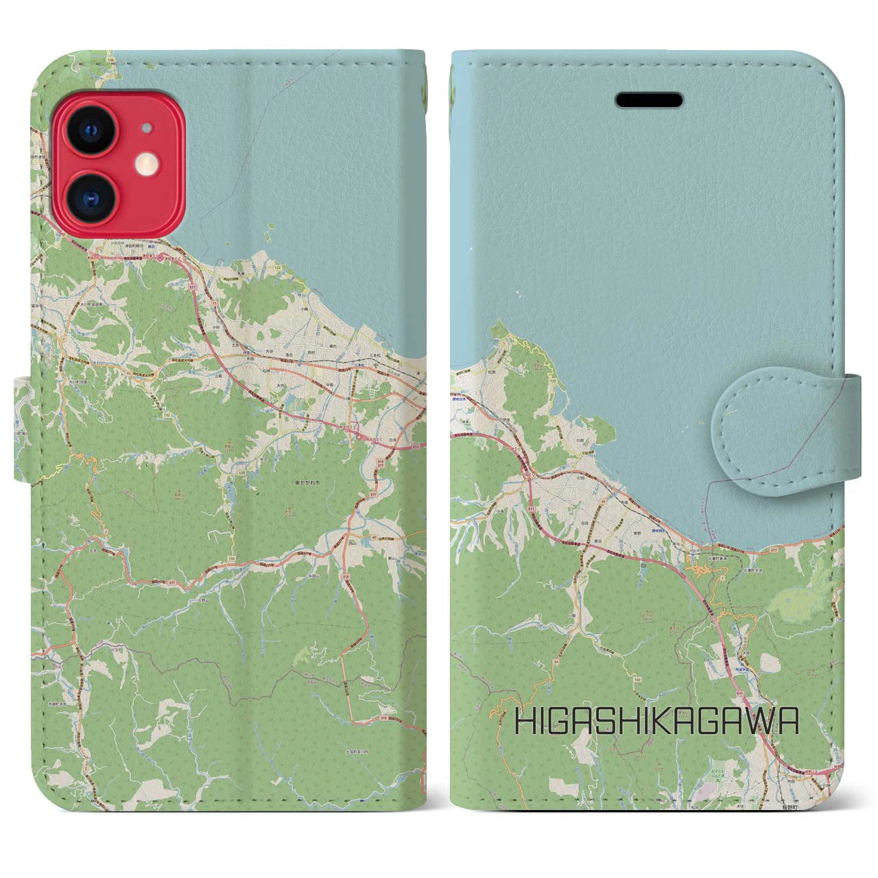 【東かがわ(香川県)】地図柄iPhoneケース(手帳タイプ)ナチュラル・iPhone 11 用