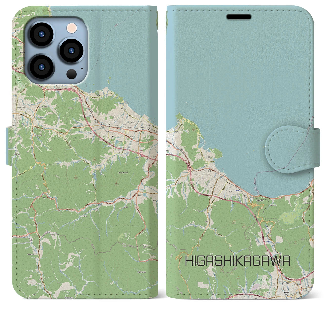 【東かがわ(香川県)】地図柄iPhoneケース(手帳タイプ)ナチュラル・iPhone 13 Pro Max 用