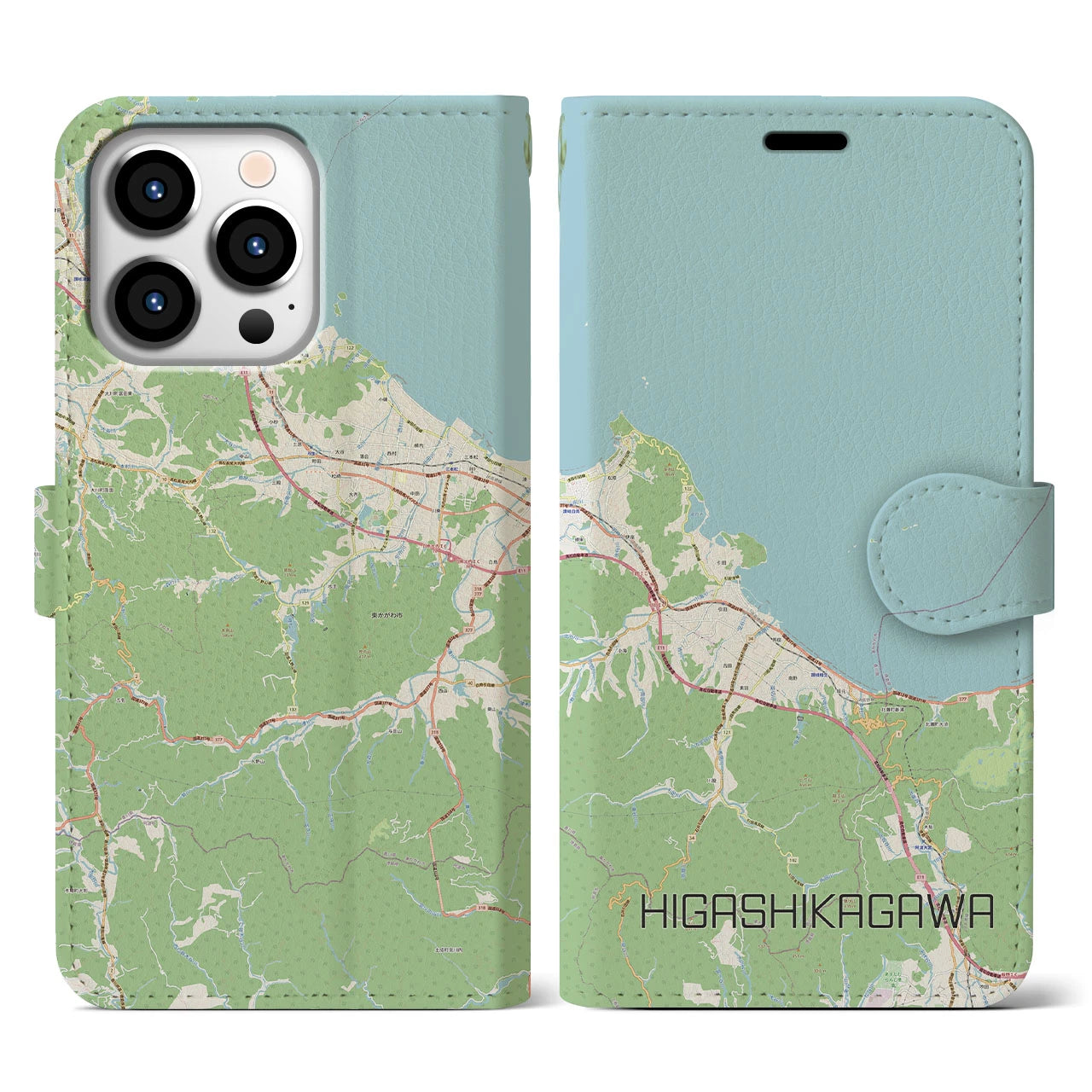【東かがわ(香川県)】地図柄iPhoneケース(手帳タイプ)ナチュラル・iPhone 13 Pro 用