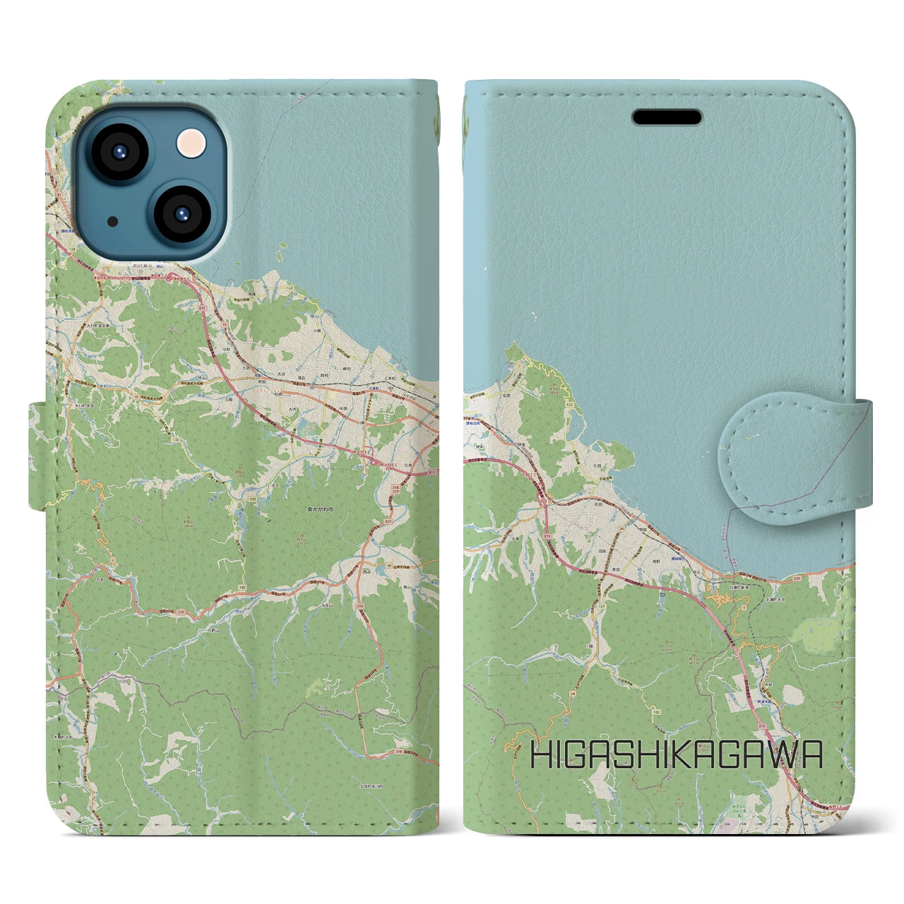 【東かがわ(香川県)】地図柄iPhoneケース(手帳タイプ)ナチュラル・iPhone 13 用