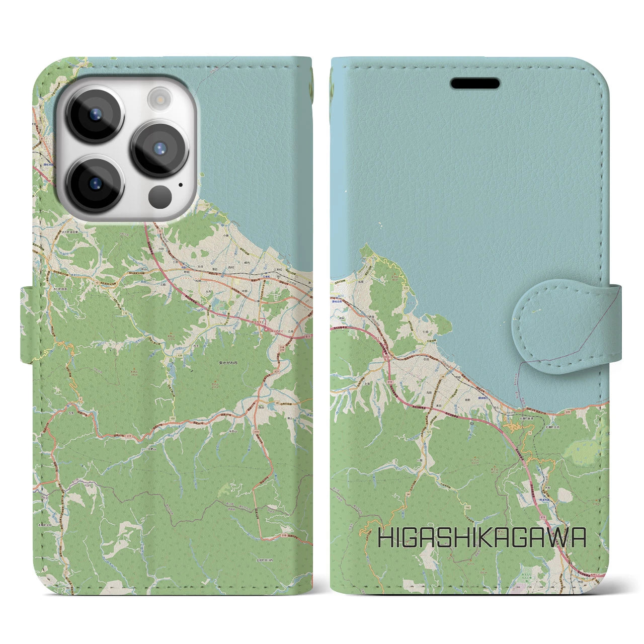 【東かがわ(香川県)】地図柄iPhoneケース(手帳タイプ)ナチュラル・iPhone 14 Pro 用