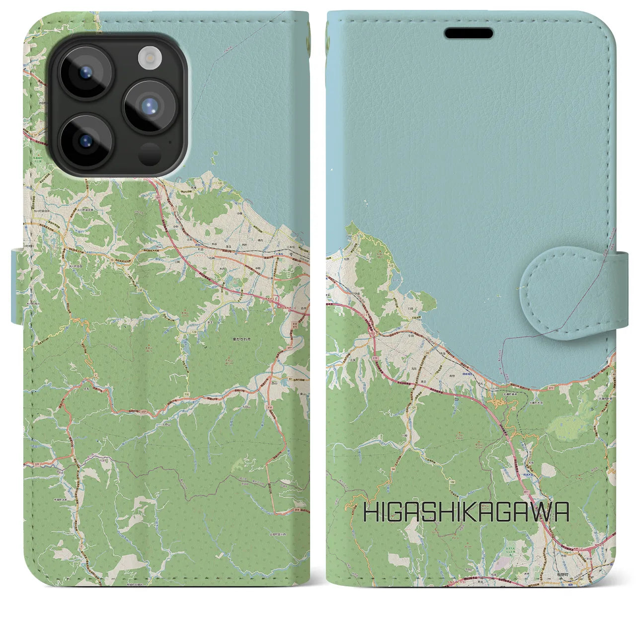 【東かがわ(香川県)】地図柄iPhoneケース(手帳タイプ)ナチュラル・iPhone 15 Pro Max 用