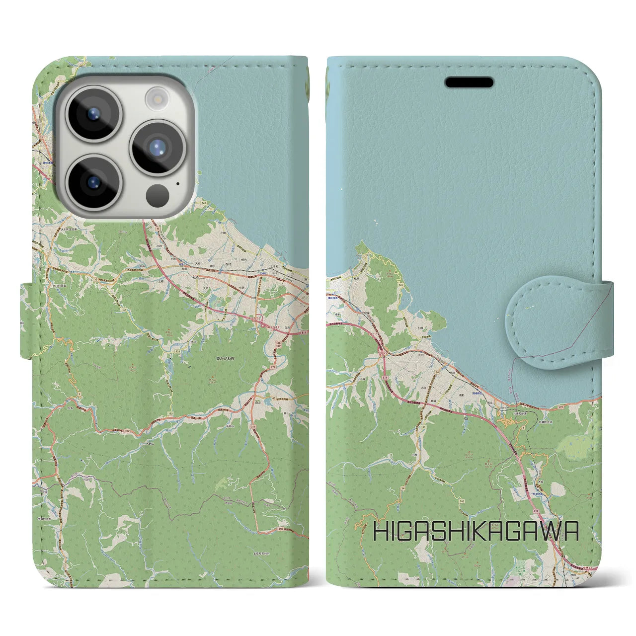 【東かがわ(香川県)】地図柄iPhoneケース(手帳タイプ)ナチュラル・iPhone 15 Pro 用