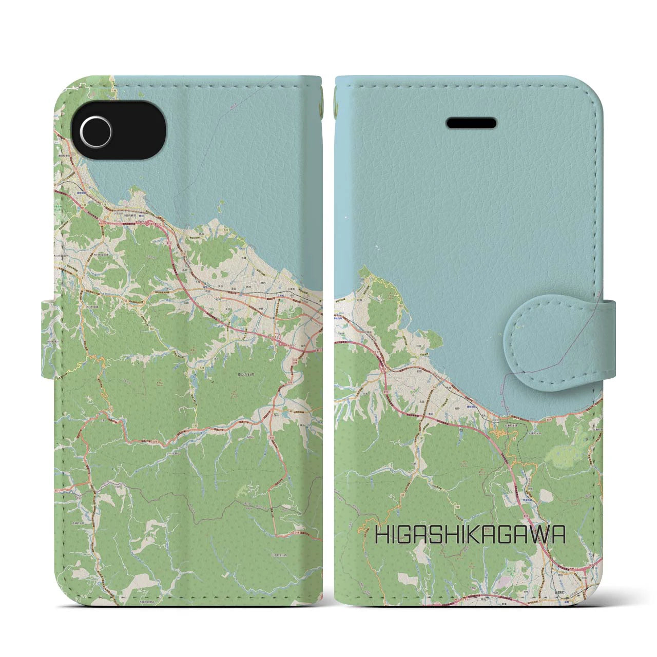 【東かがわ(香川県)】地図柄iPhoneケース(手帳タイプ)ナチュラル・iPhone SE(第3 / 第2世代) / 8 / 7 / 6s / 6 用