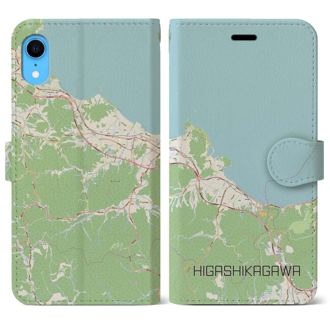 【東かがわ(香川県)】地図柄iPhoneケース(手帳タイプ)ナチュラル・iPhone XR 用