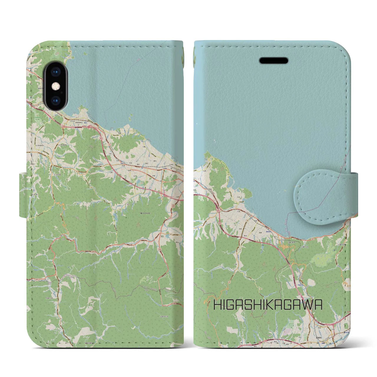 【東かがわ(香川県)】地図柄iPhoneケース(手帳タイプ)ナチュラル・iPhone XS / X 用