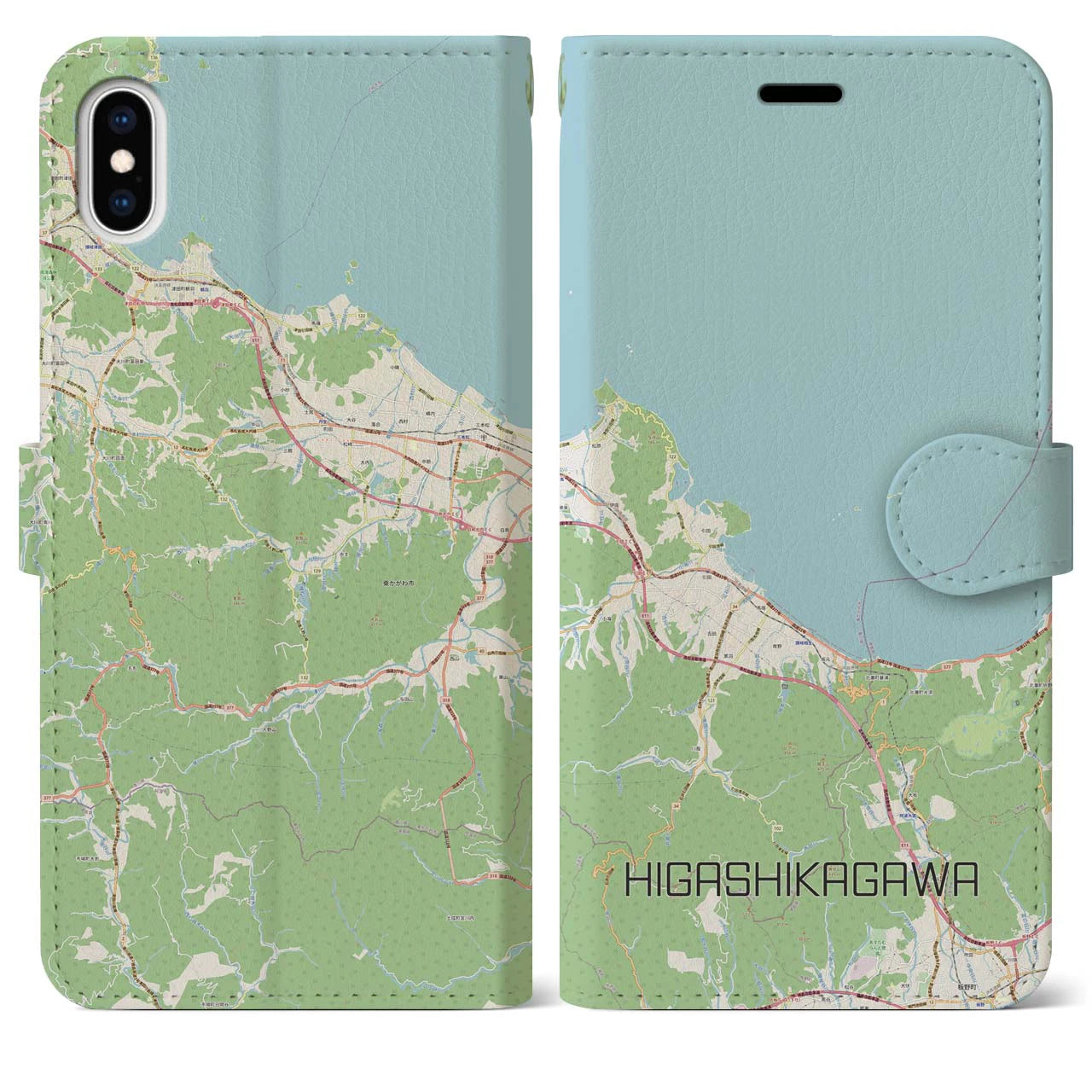 【東かがわ(香川県)】地図柄iPhoneケース(手帳タイプ)ナチュラル・iPhone XS Max 用