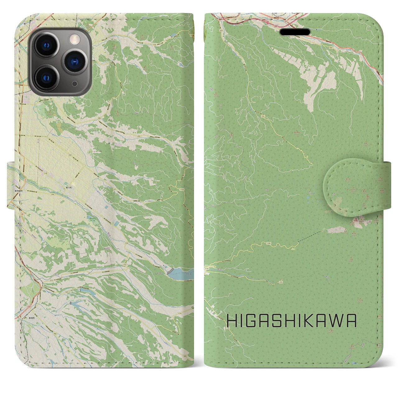 【東川(北海道)】地図柄iPhoneケース(手帳タイプ)ナチュラル・iPhone 11 Pro Max 用