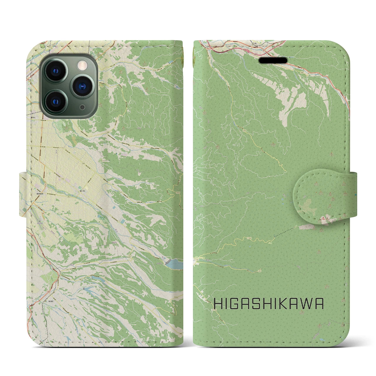 【東川(北海道)】地図柄iPhoneケース(手帳タイプ)ナチュラル・iPhone 11 Pro 用