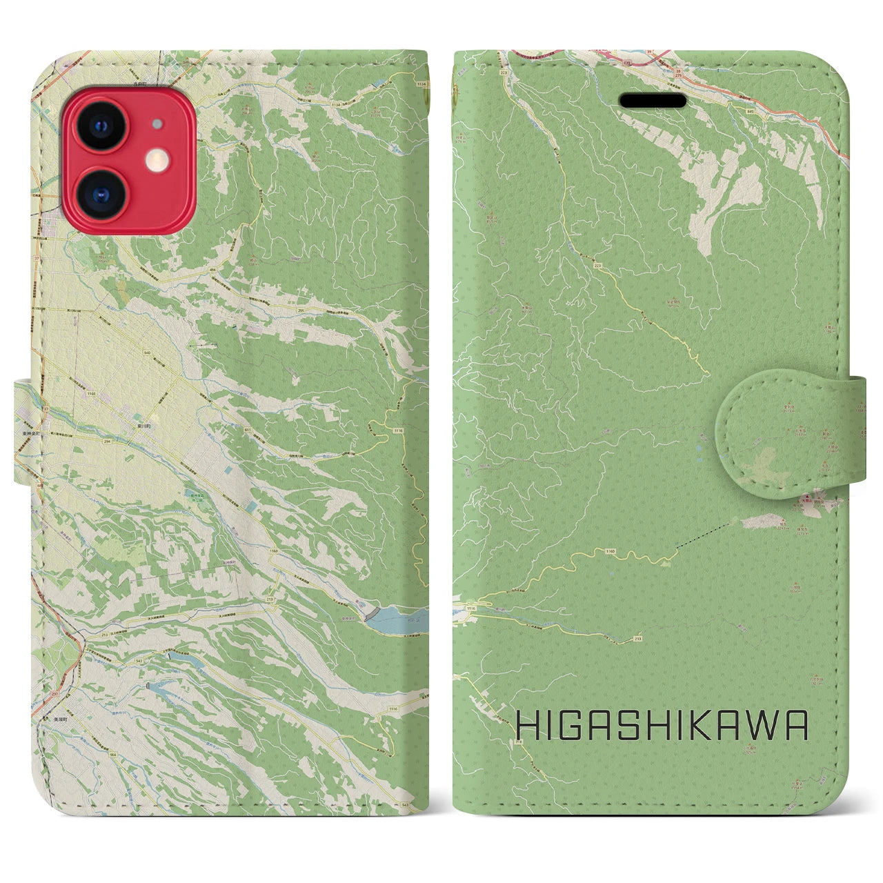 【東川(北海道)】地図柄iPhoneケース(手帳タイプ)ナチュラル・iPhone 11 用