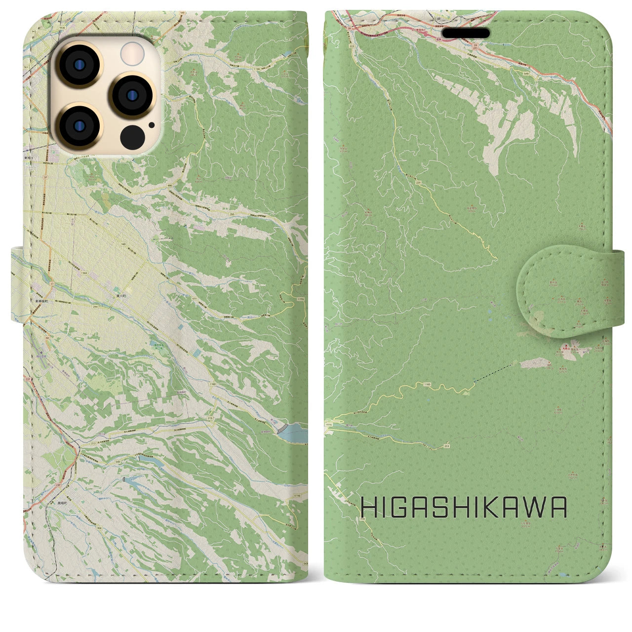 【東川(北海道)】地図柄iPhoneケース(手帳タイプ)ナチュラル・iPhone 12 Pro Max 用