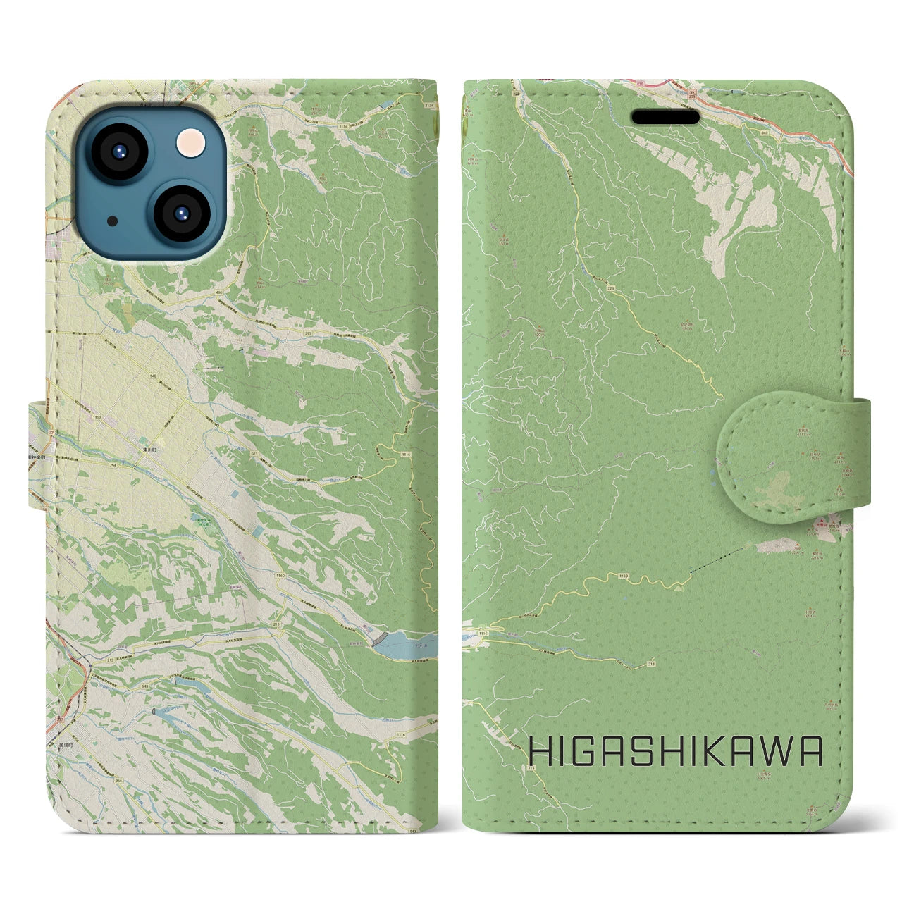 【東川(北海道)】地図柄iPhoneケース(手帳タイプ)ナチュラル・iPhone 13 用