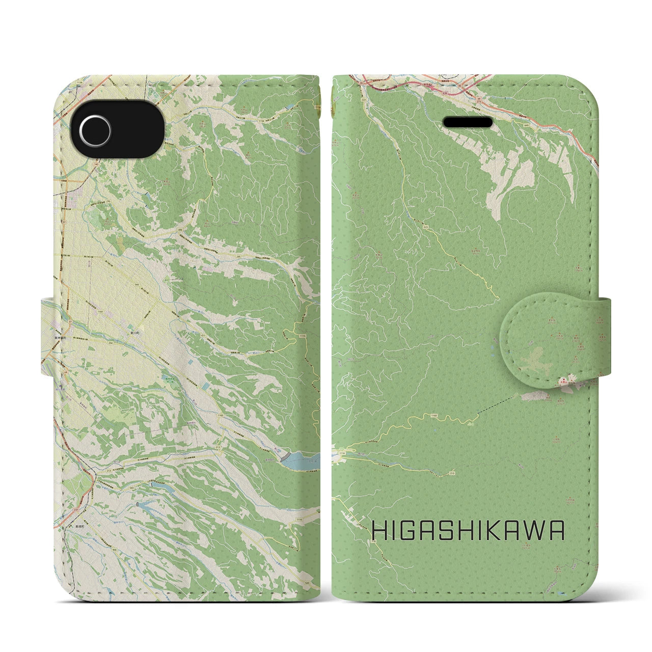 【東川(北海道)】地図柄iPhoneケース(手帳タイプ)ナチュラル・iPhone SE(第3 / 第2世代) / 8 / 7 / 6s / 6 用