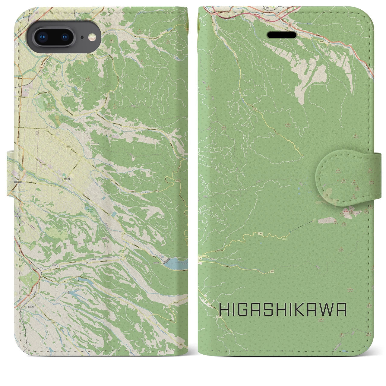 【東川(北海道)】地図柄iPhoneケース(手帳タイプ)ナチュラル・iPhone 8Plus /7Plus / 6sPlus / 6Plus 用