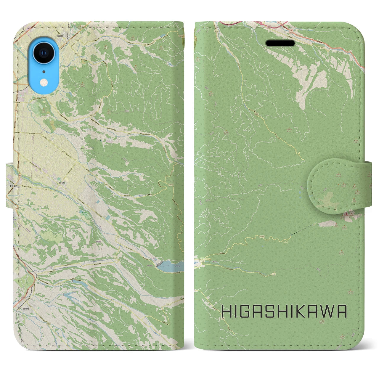【東川(北海道)】地図柄iPhoneケース(手帳タイプ)ナチュラル・iPhone XR 用