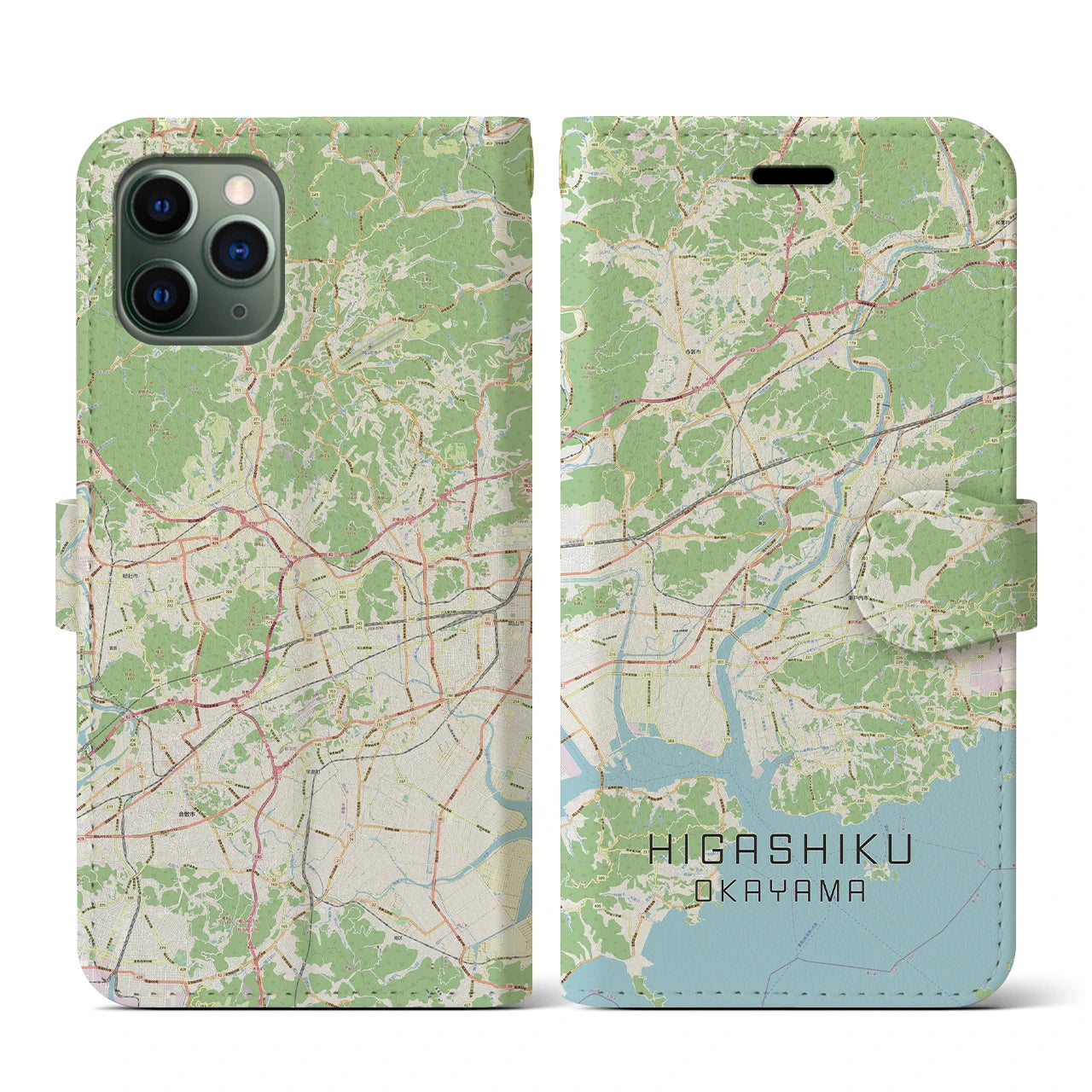 【東区(岡山市)】地図柄iPhoneケース(手帳タイプ)ナチュラル・iPhone 11 Pro 用