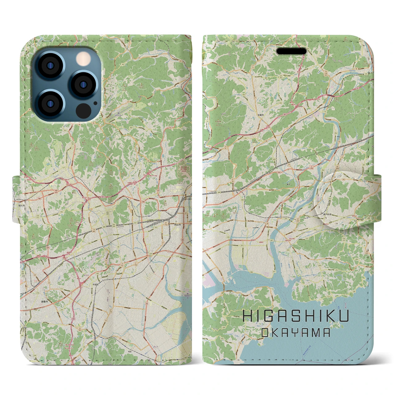【東区(岡山市)】地図柄iPhoneケース(手帳タイプ)ナチュラル・iPhone 12 / 12 Pro 用