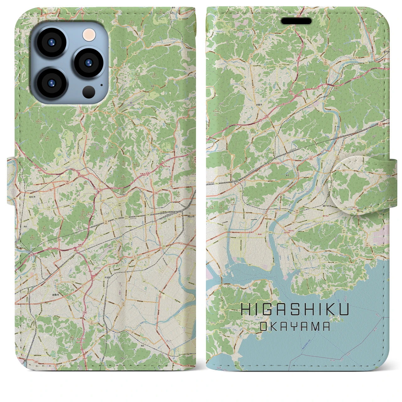【東区(岡山市)】地図柄iPhoneケース(手帳タイプ)ナチュラル・iPhone 13 Pro Max 用