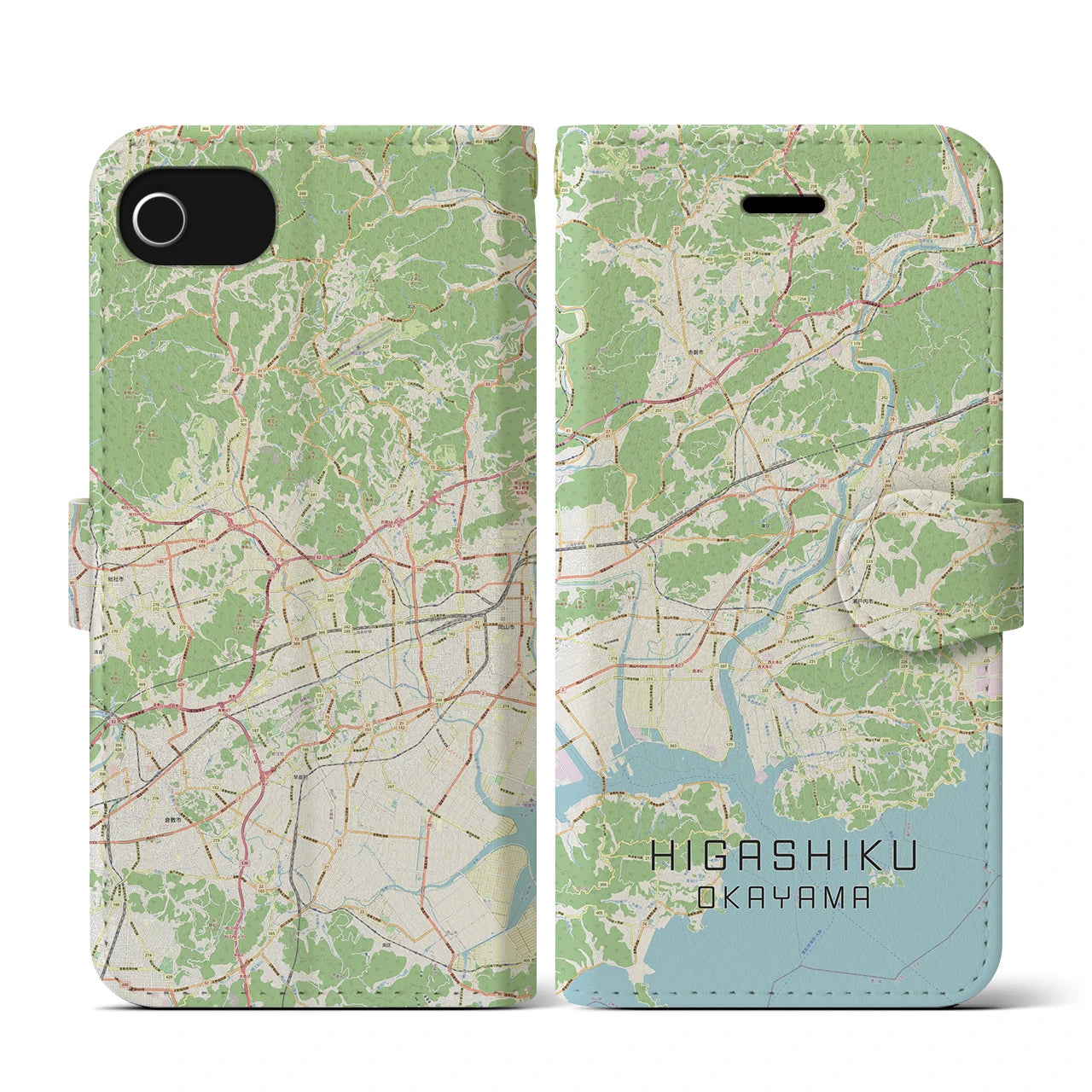 【東区(岡山市)】地図柄iPhoneケース(手帳タイプ)ナチュラル・iPhone SE(第3 / 第2世代) / 8 / 7 / 6s / 6 用