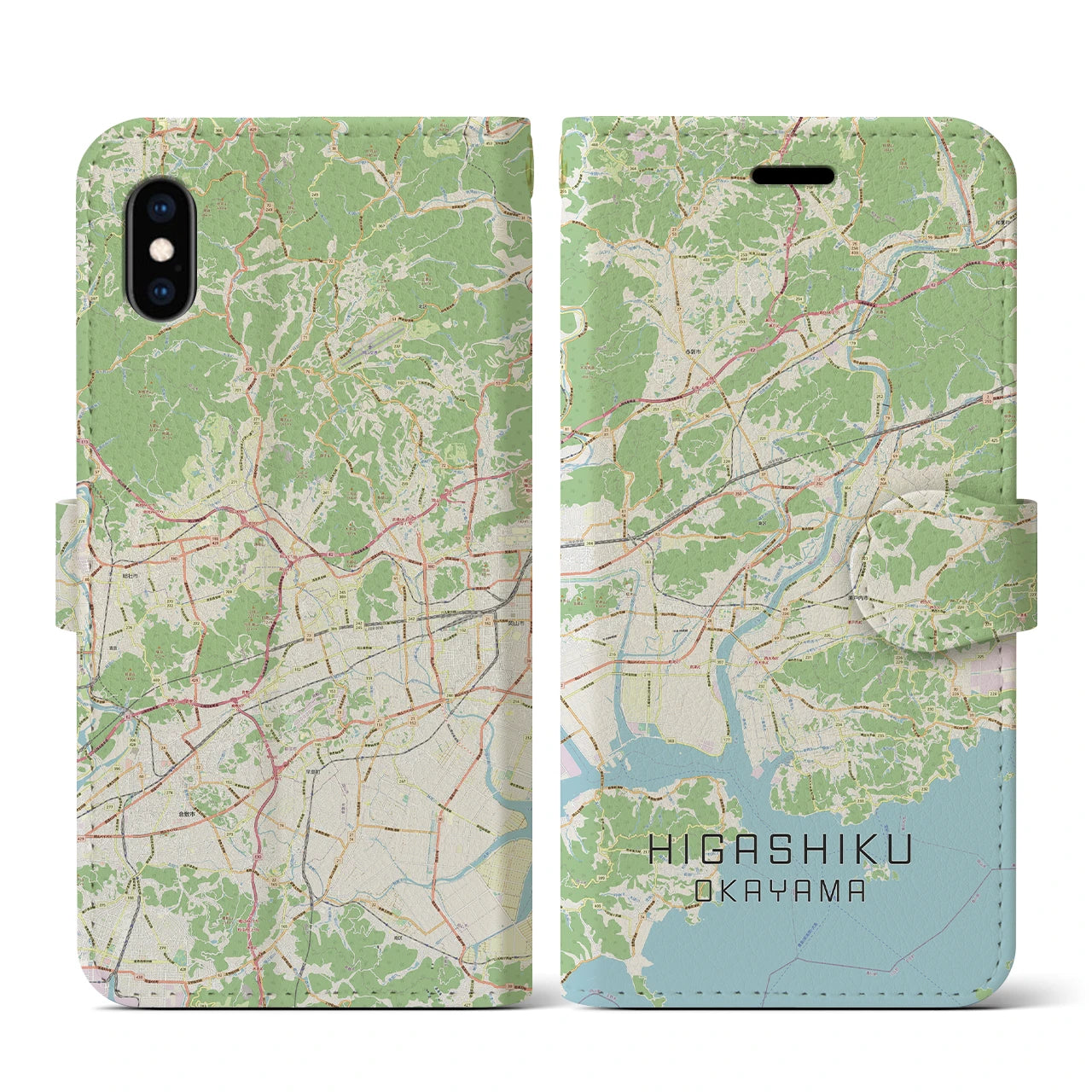 【東区(岡山市)】地図柄iPhoneケース(手帳タイプ)ナチュラル・iPhone XS / X 用