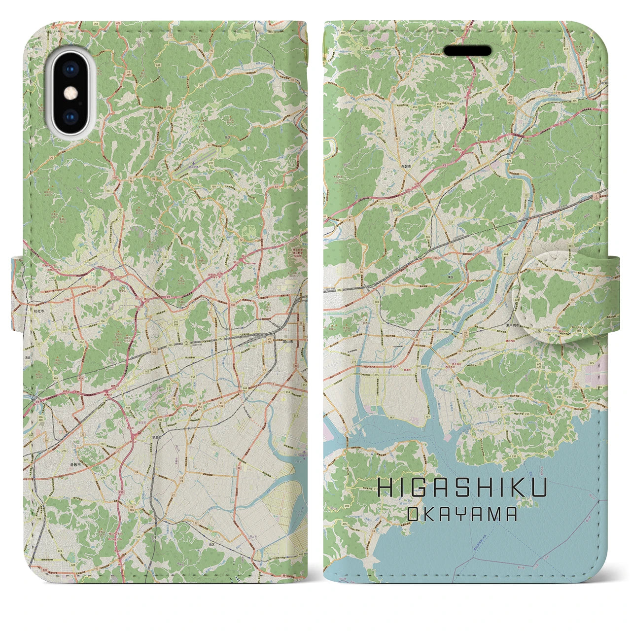 【東区(岡山市)】地図柄iPhoneケース(手帳タイプ)ナチュラル・iPhone XS Max 用