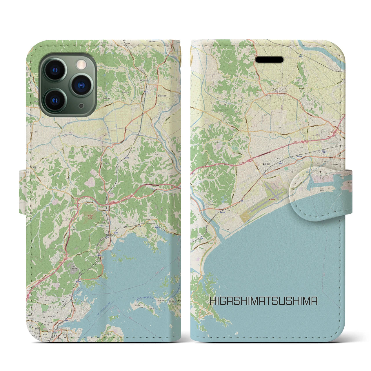 【東松島(宮城県)】地図柄iPhoneケース(手帳タイプ)ナチュラル・iPhone 11 Pro 用