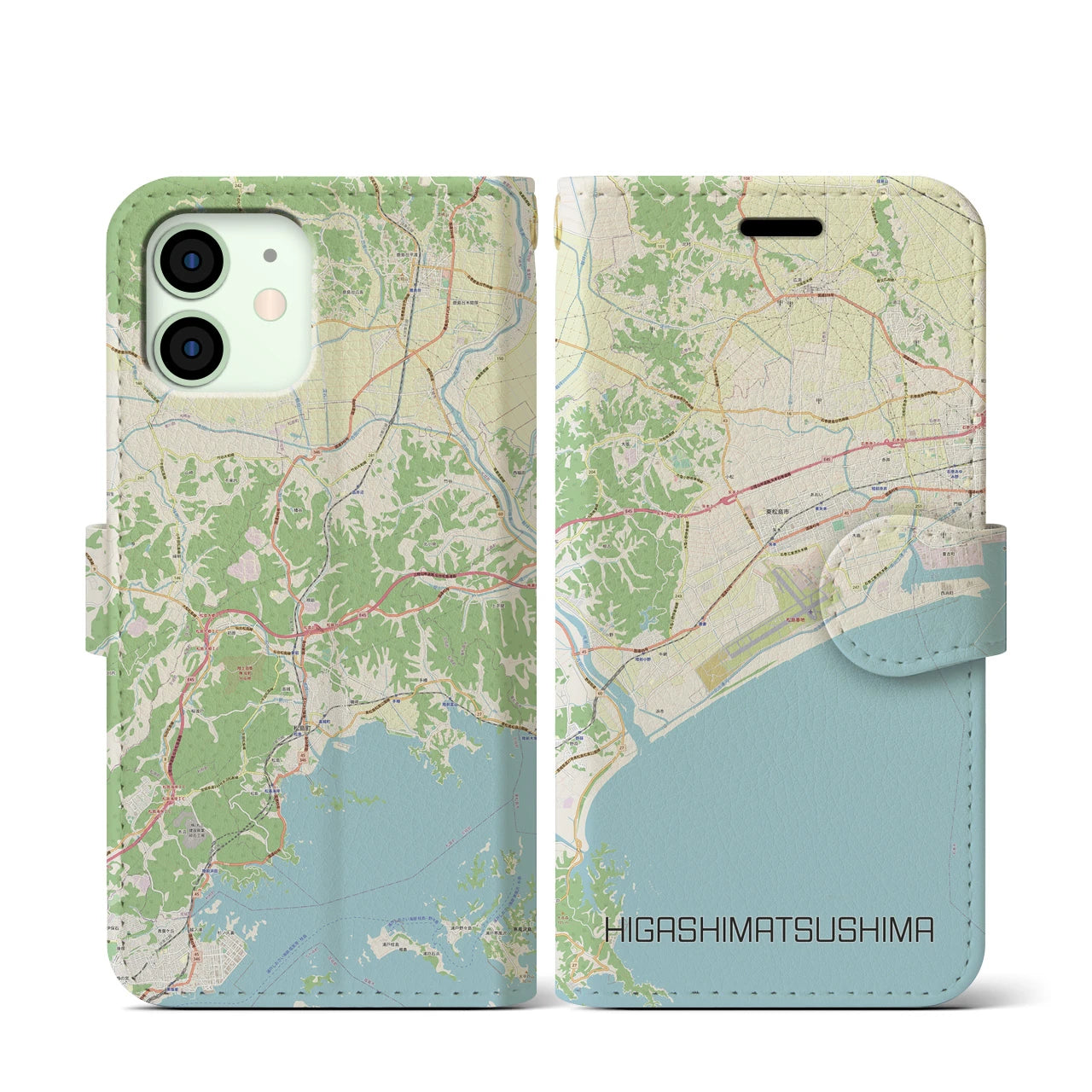 【東松島(宮城県)】地図柄iPhoneケース(手帳タイプ)ナチュラル・iPhone 12 mini 用