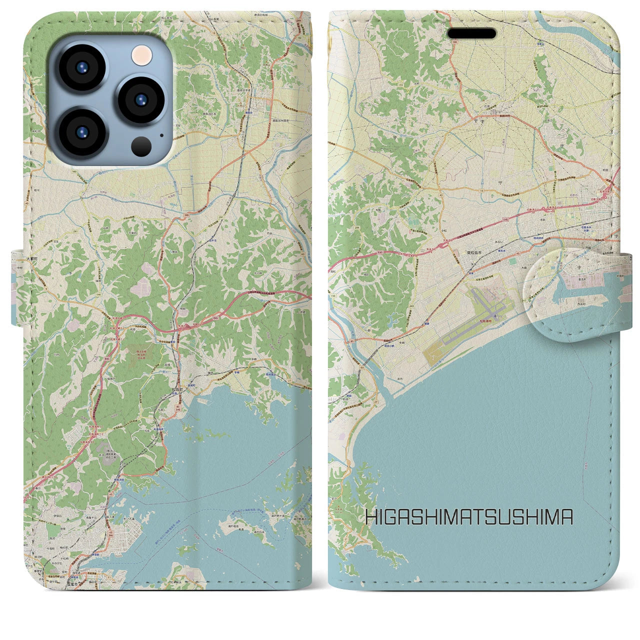 【東松島(宮城県)】地図柄iPhoneケース(手帳タイプ)ナチュラル・iPhone 13 Pro Max 用