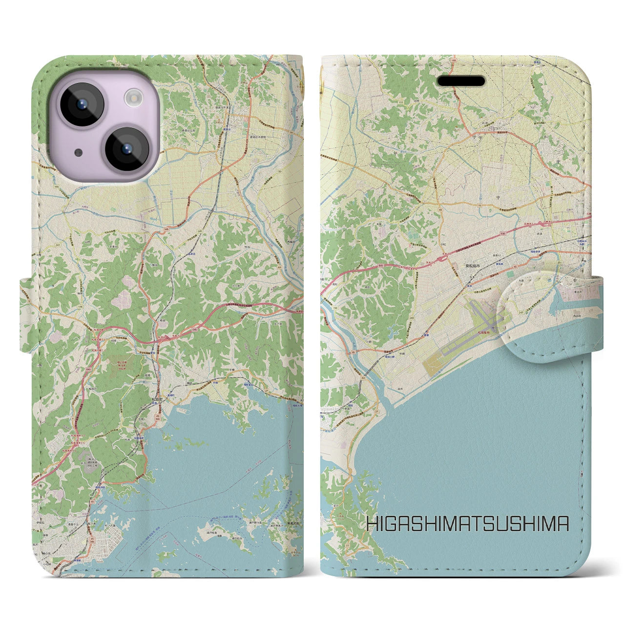 【東松島(宮城県)】地図柄iPhoneケース(手帳タイプ)ナチュラル・iPhone 14 用