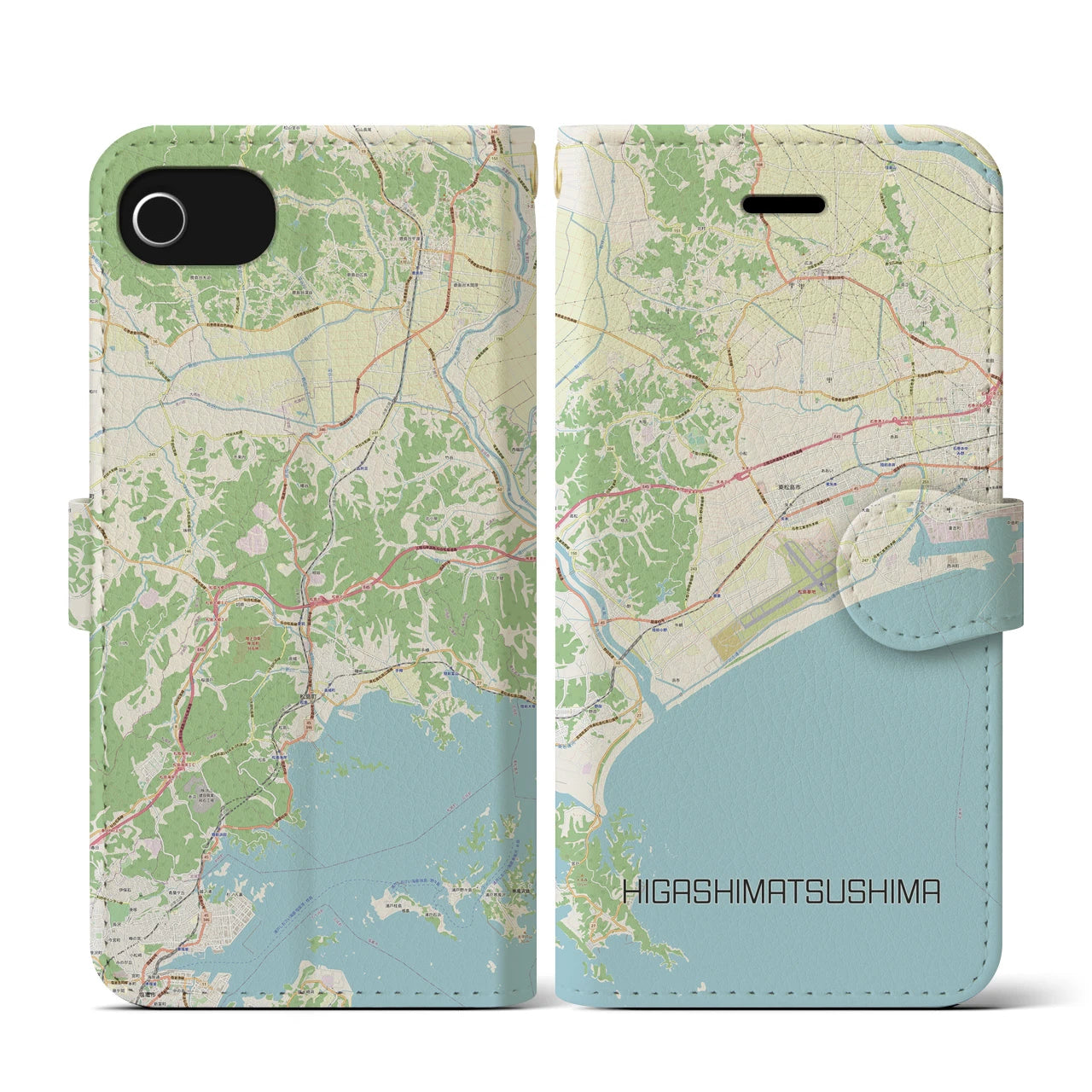 【東松島(宮城県)】地図柄iPhoneケース(手帳タイプ)ナチュラル・iPhone SE(第3 / 第2世代) / 8 / 7 / 6s / 6 用