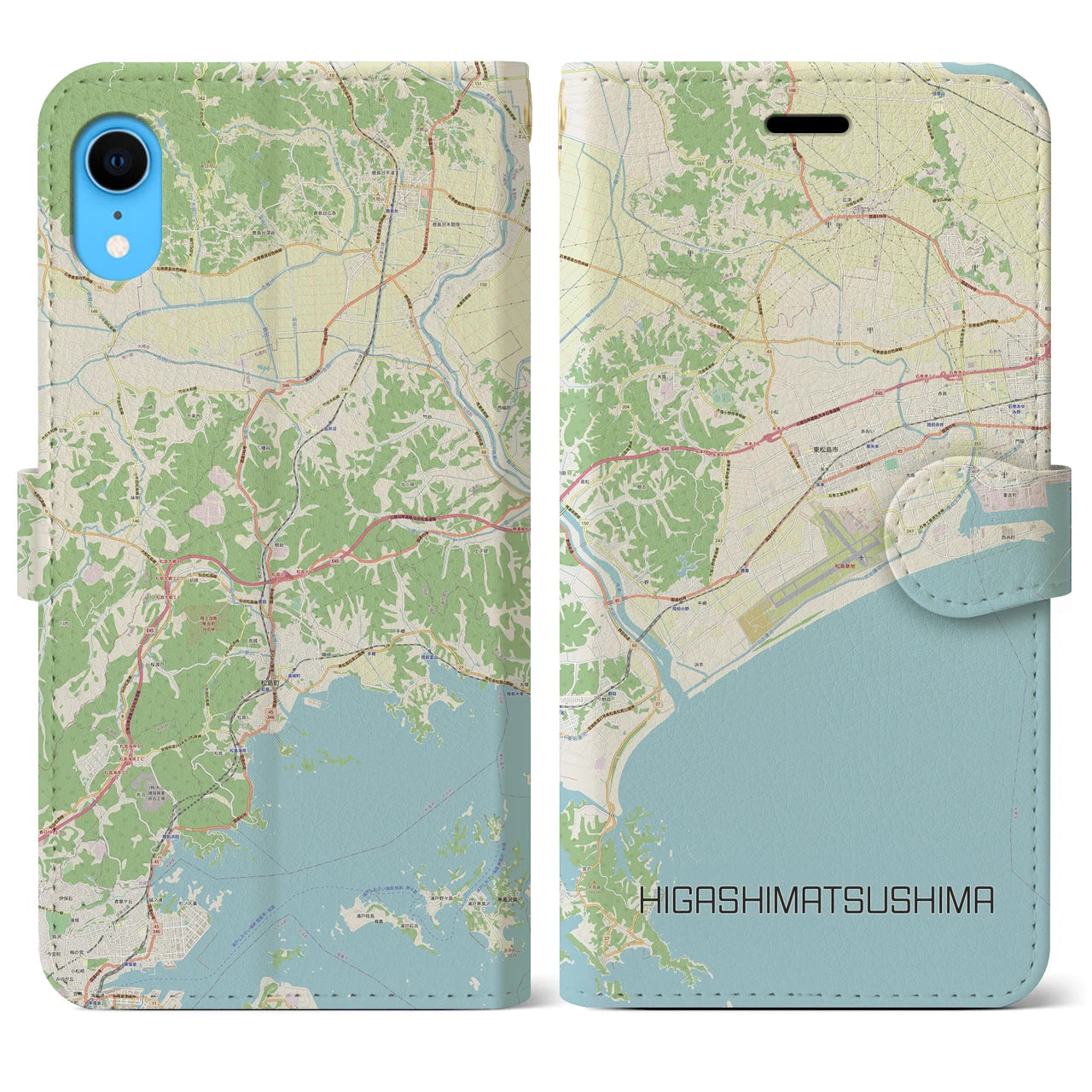 【東松島(宮城県)】地図柄iPhoneケース(手帳タイプ)ナチュラル・iPhone XR 用
