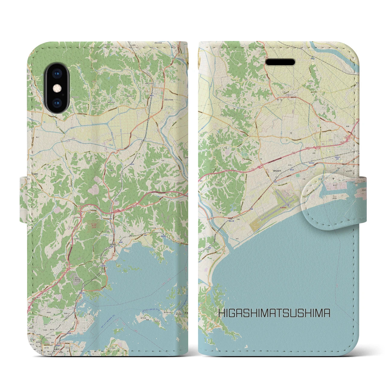 【東松島(宮城県)】地図柄iPhoneケース(手帳タイプ)ナチュラル・iPhone XS / X 用