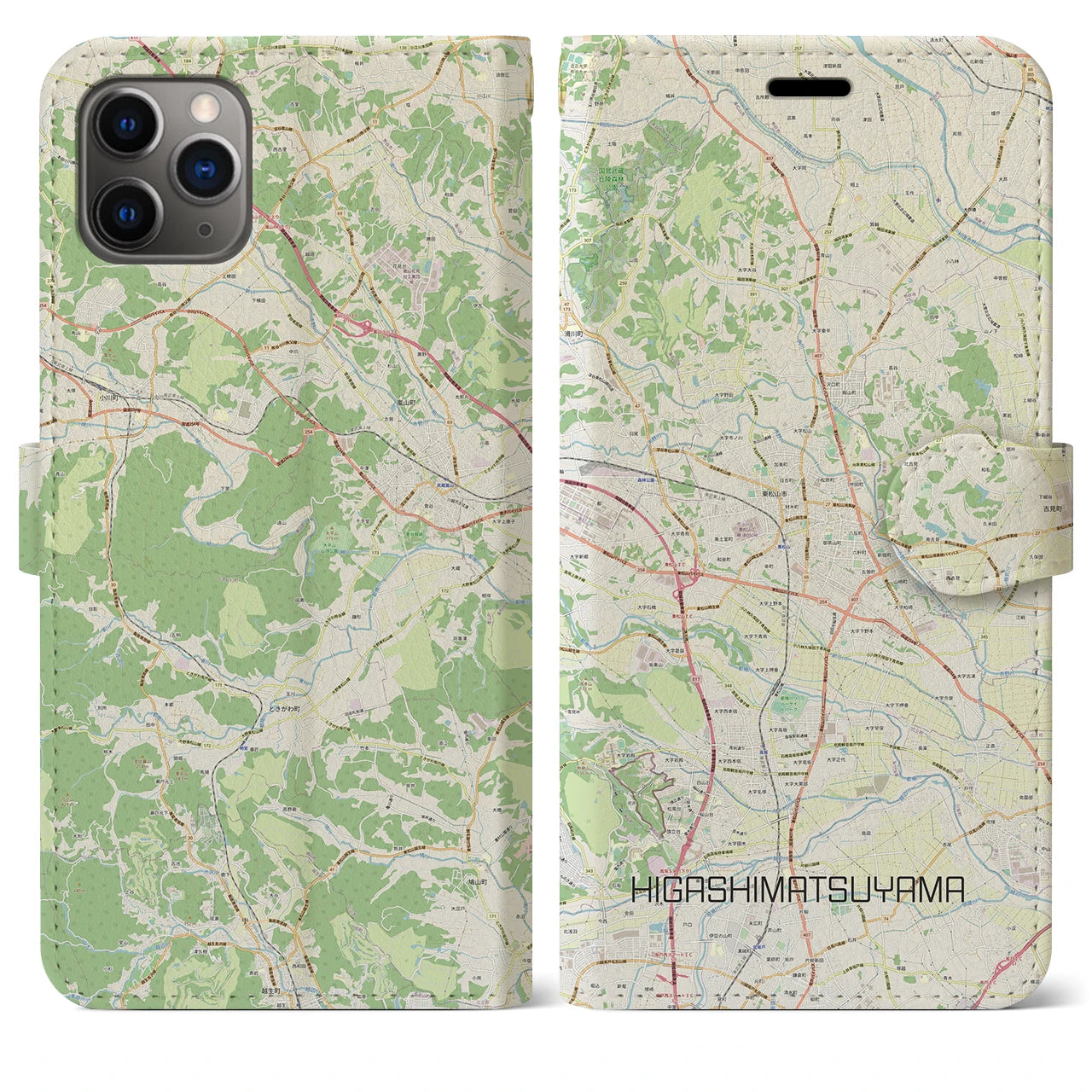 【東松山(埼玉県)】地図柄iPhoneケース(手帳タイプ)ナチュラル・iPhone 11 Pro Max 用