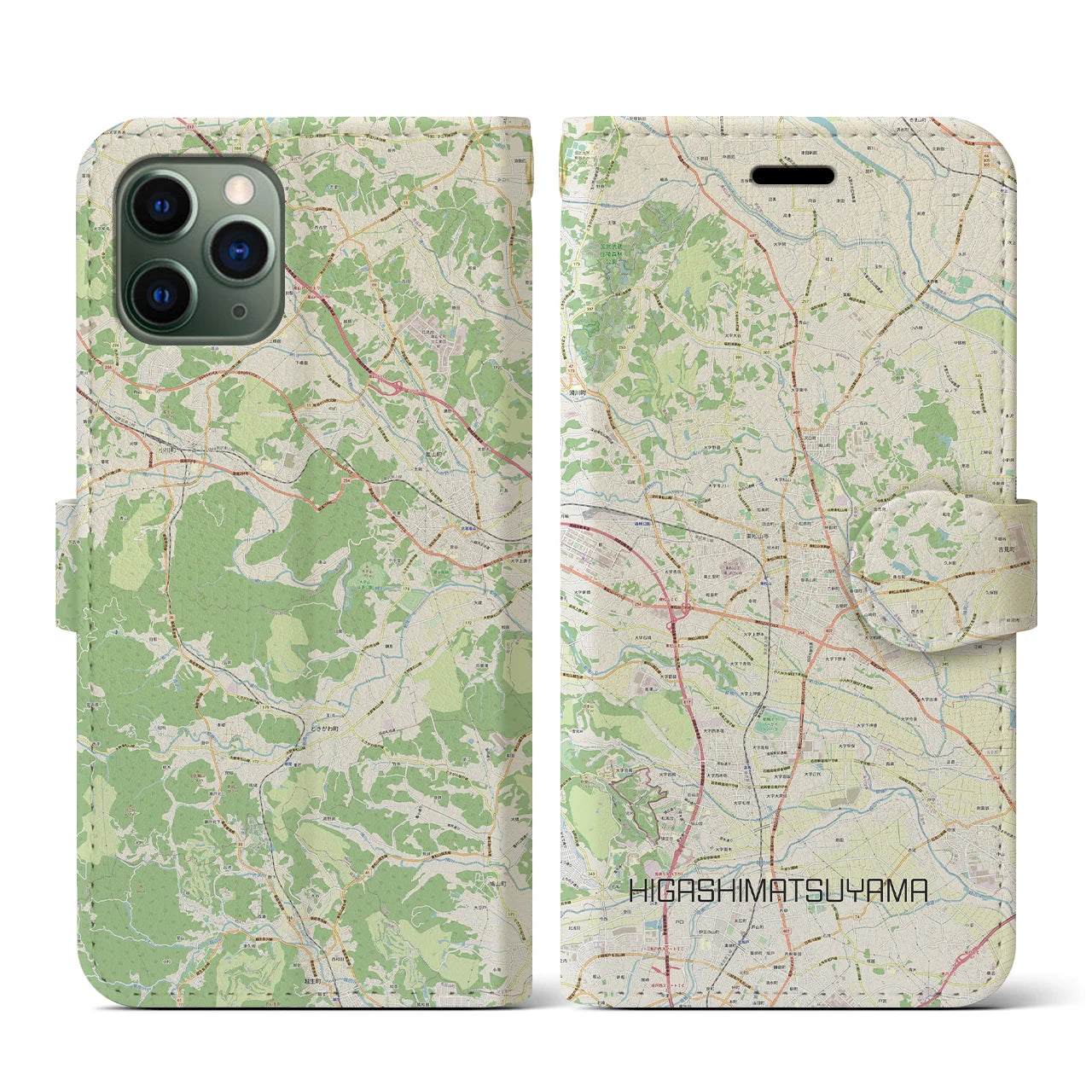 【東松山(埼玉県)】地図柄iPhoneケース(手帳タイプ)ナチュラル・iPhone 11 Pro 用
