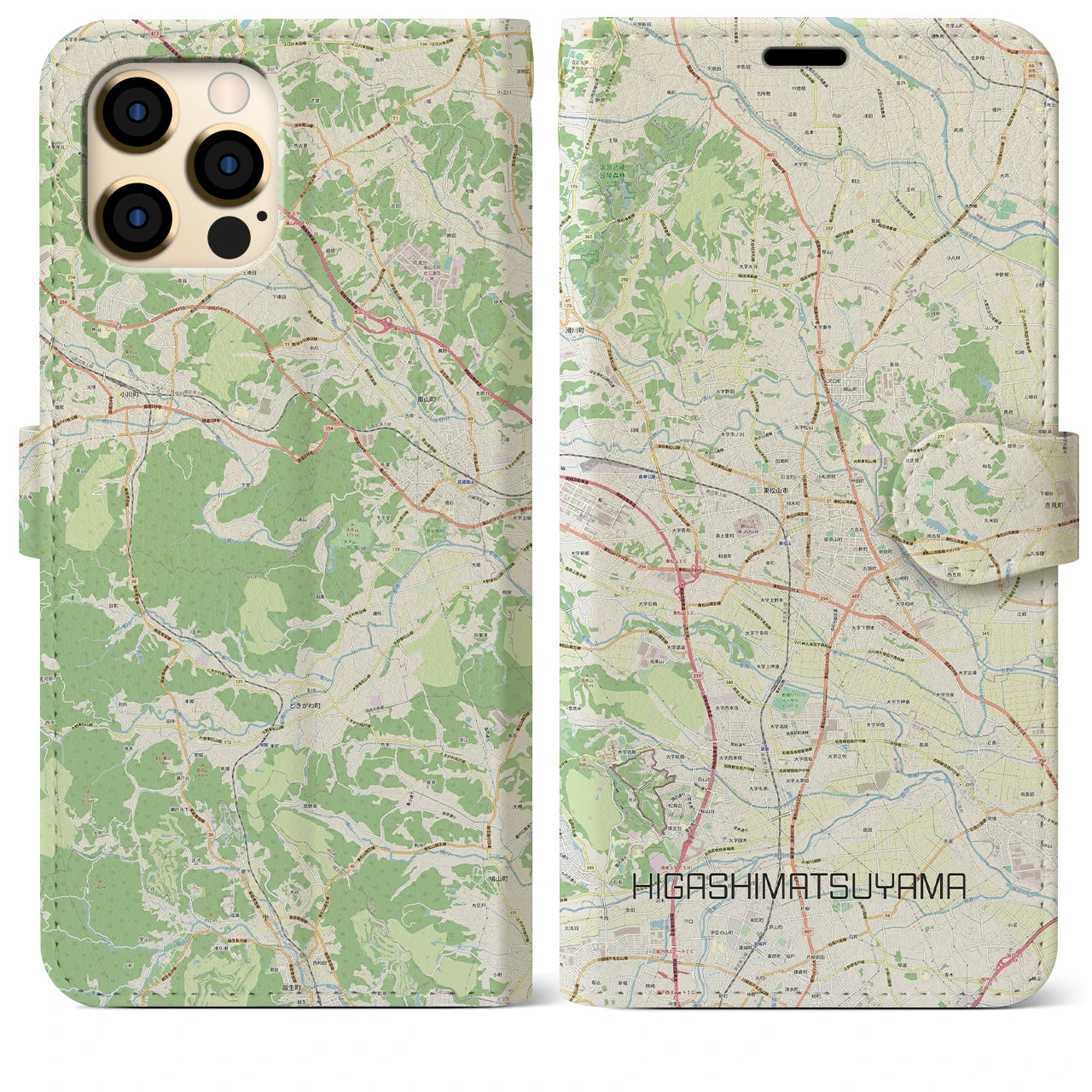 【東松山(埼玉県)】地図柄iPhoneケース(手帳タイプ)ナチュラル・iPhone 12 Pro Max 用