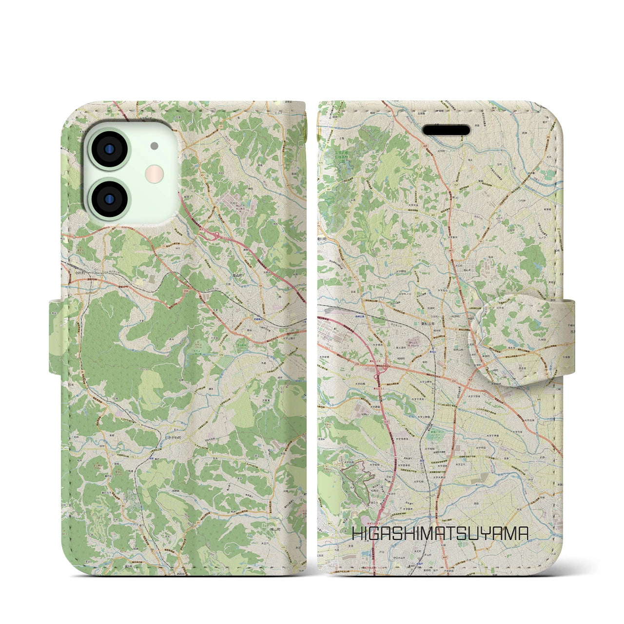 【東松山(埼玉県)】地図柄iPhoneケース(手帳タイプ)ナチュラル・iPhone 12 mini 用